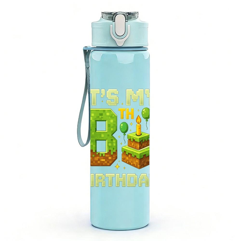1PC Its My 8th Birthday Text Art Print 750ml Color Plastic Sports Water Bottle Leakproof Flip Straw Lid Suitable for Sports Office Home Use
