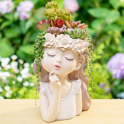 4 Inch Resin Fairy Succulent Pot with Drainage – Cute Mini Planter for Indoor Decor