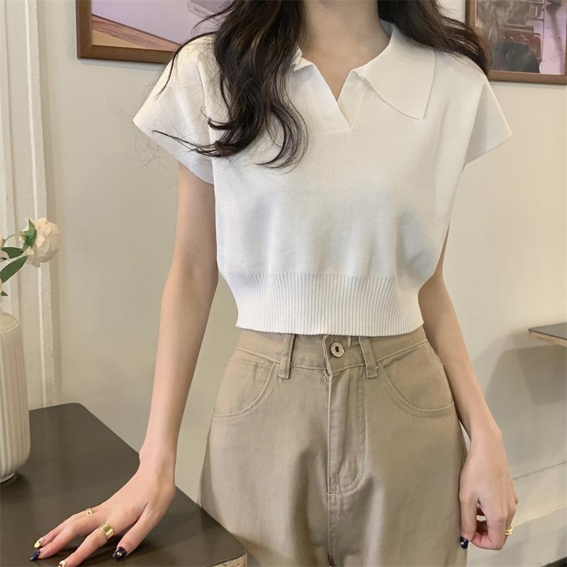 Fashion Summer Short-sleeved Short Knit Shirt Lapel Tops Casual Summer Essential Comfort and Style Slim Fit Pullovers Tees