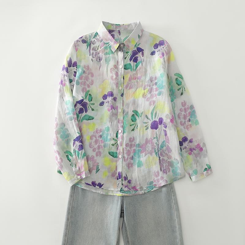 DIMANAF 2025 New Plus Size Women Tops Shirts Tees Floral Casual Loose Blouse Autumn Print Cotton Long Sleeve