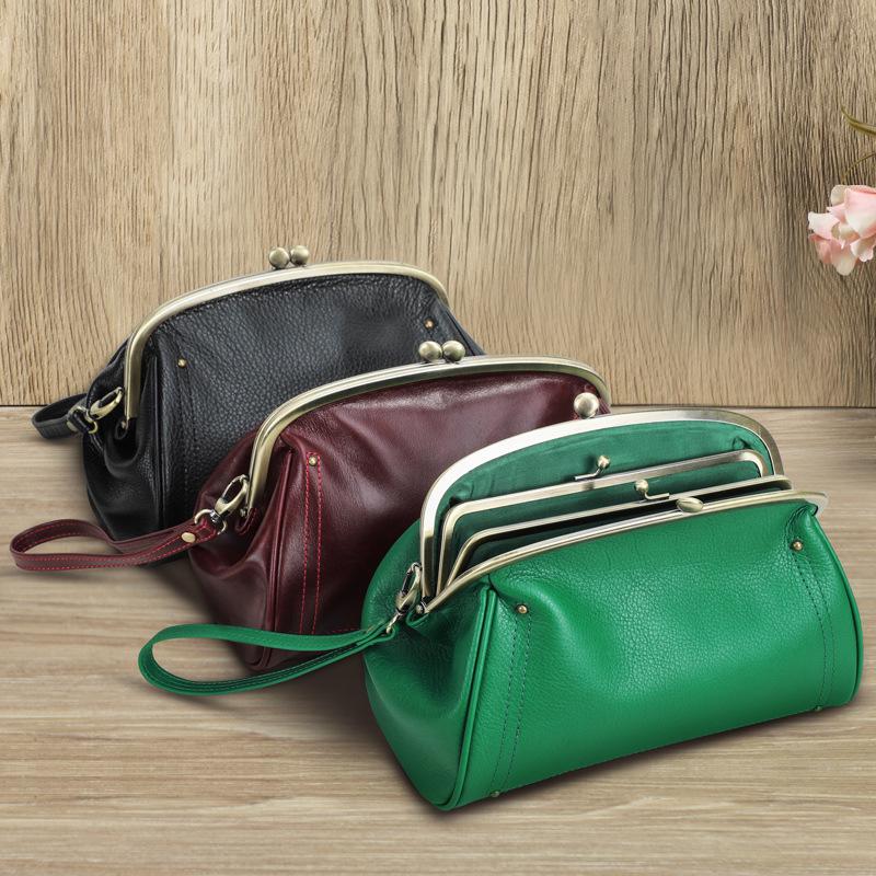 Wrist-Strap Women's Makeup Bag: Cowhide, Double Metal Hinge, Trendy & Fashionable