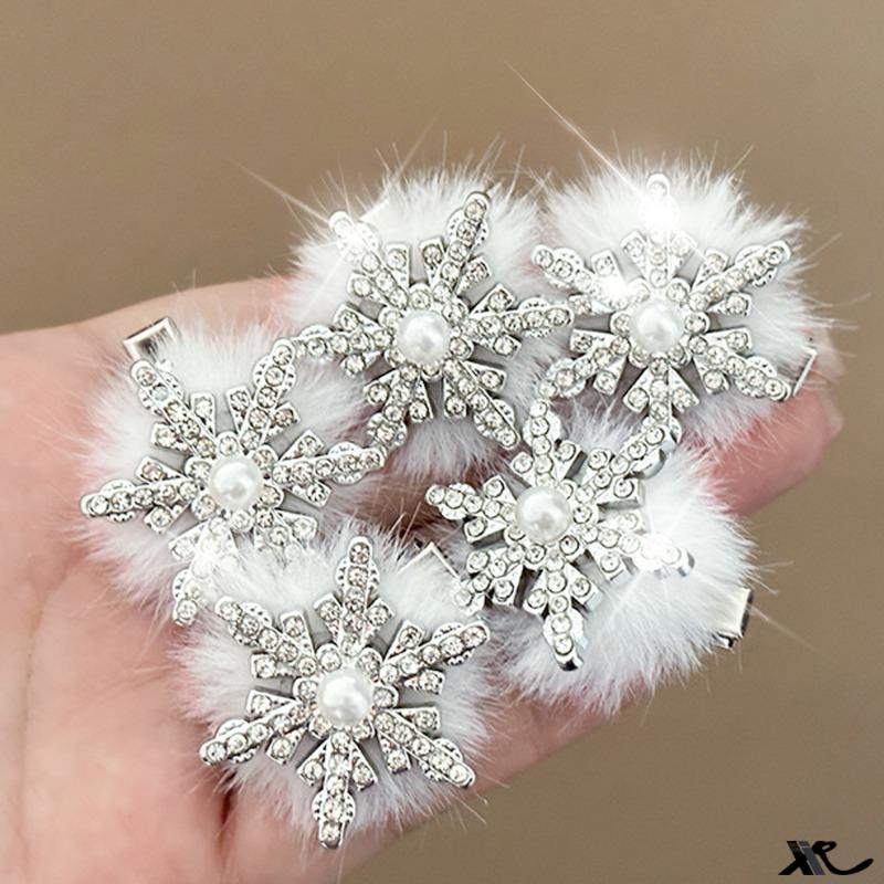 Plush Snowflake Hair Clips Korean High-end Side Hairclips Christmas Atmosphere Accessories Fried Dough Twists Braid Hair Clip