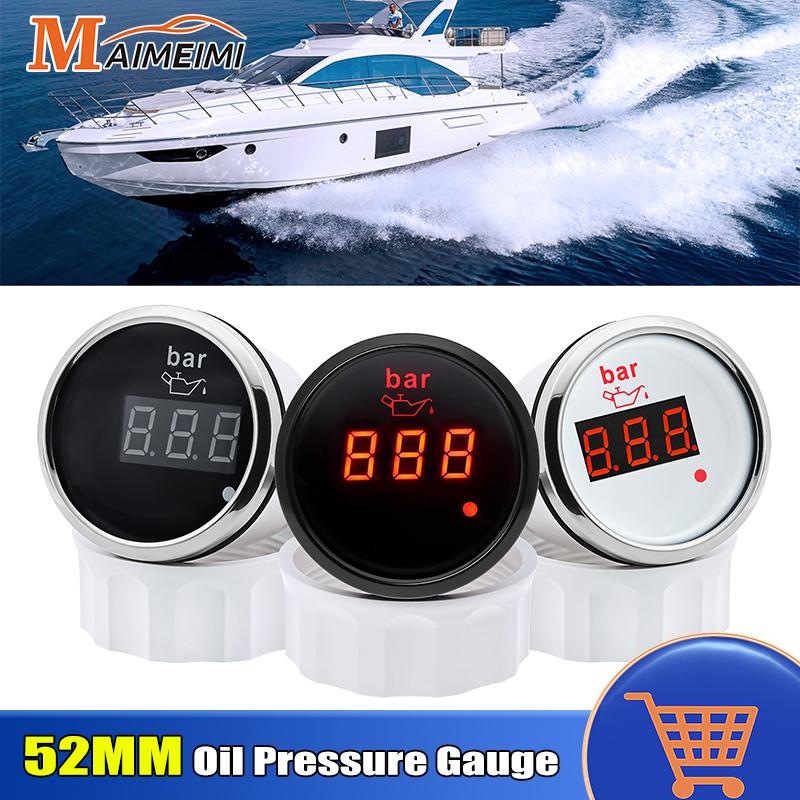 52mm Digital Oil Pressure Gauge Red Backlight with Alarm 0~10 Bar Oil Press Meter 1/8NPT Sensor for Auto Car Boat Marine 12V 24V