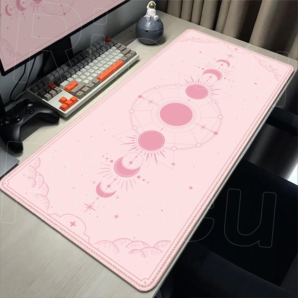 Weiß & Schwarz Schreibtischunterlage Gaming Tarot Astrologie Ästhetik Gummi-Mauspad 120x60cm Cartoon Himmlische Mondphasen Rutschfestes Mauspads