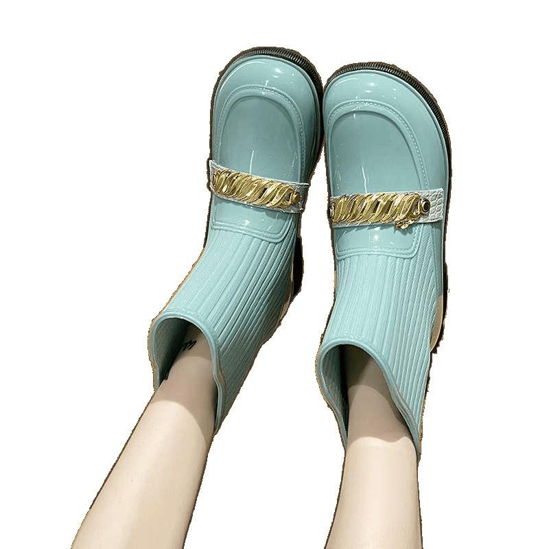 New fashion rain shoes women wear soft-soled overshoes rubber shoes waterproof shoes work rain boots water boots thick-soled medium Jane