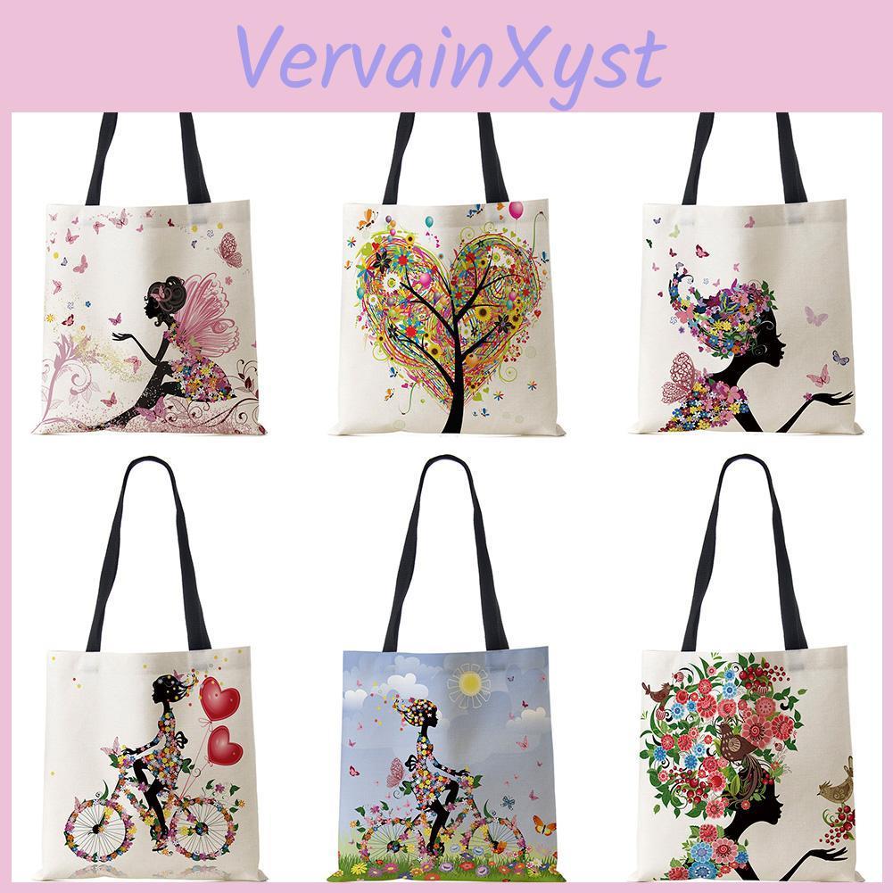Print Girl Reusable Linen Wishing Shoulder Bags Women Large Tote Bags Fashion Handbags With Customized Printed