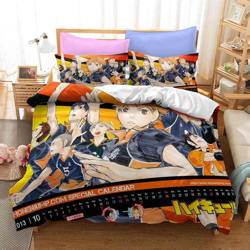Haikyuu-Bettwäsche-Sets, Anime-Bettbezug, Volleyball, Anime, Bettbezug, Kissenbezug, Einzelbett, Doppelbett, Vollbezug für Kinder und Jugendliche, Shoyo Hinata