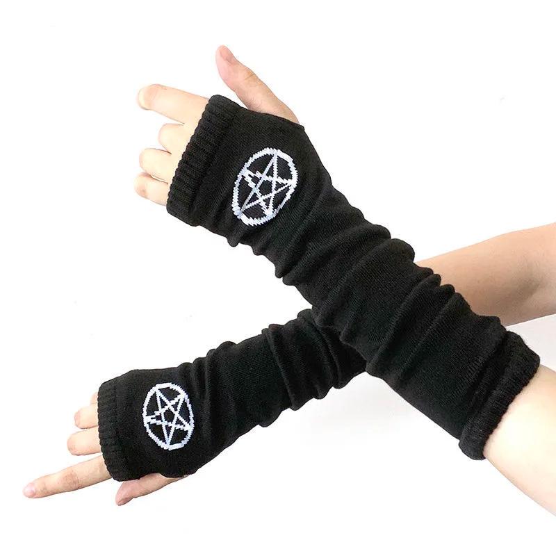 Punk Long Sleeves Fingerless Gloves Cuff for Women Men Stripe Hip-Hop Knitted Elbow Mittens Elastic Winter Arm Warmer Outdoor