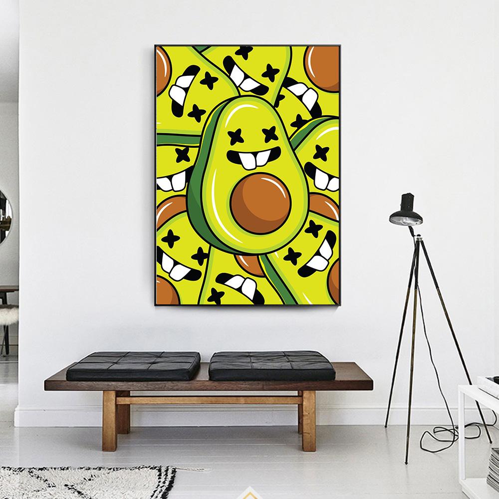 Cartoon Fruit Doodle Avocado Pineapple Kiwi Print Poster Canvas Painting Modern Wall Art Pictures Living Room Bedroom Home Decor