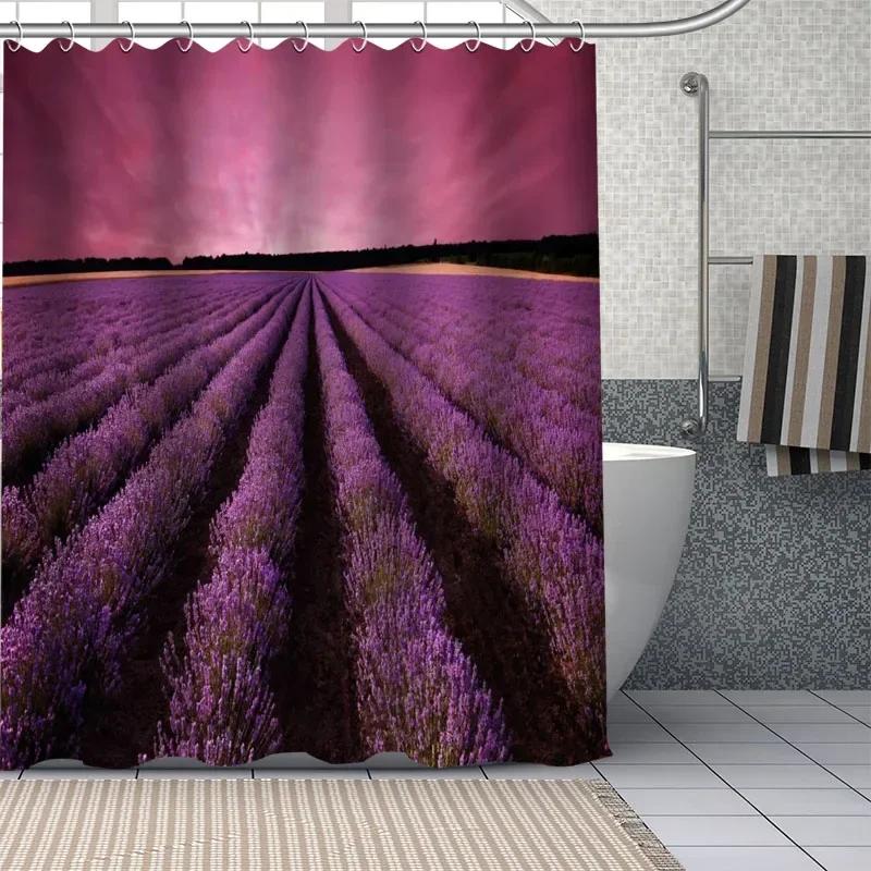 Benutzerdefiniert Schöne lila Lavendelblüten Duschvorhänge DIY Badezimmer Vorhang Stoff Waschbar Polyester für Badewanne Kunst Dekor