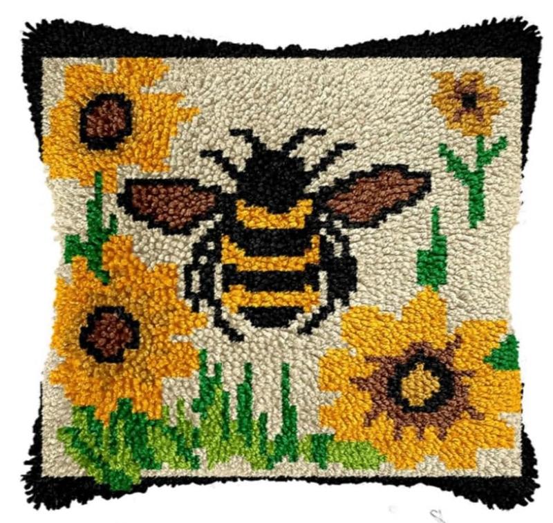 3d Segment Embroidery Pillow Wool Handcraft Diy Latch Hook Rug Kits Bee Sunflower Series Carpet Embroidery Materials Supplies