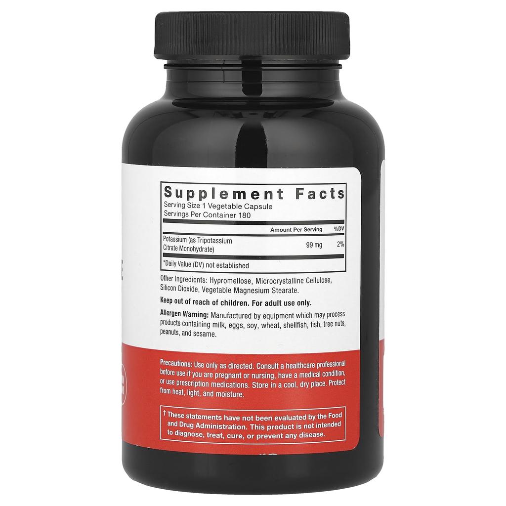 Force Factor Potassium Citrate, 99mg, 180 Veggie Capsules