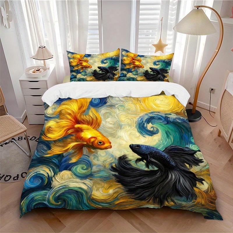 

3pcs Animal-themed Goldfish Swirls Soft and Comfortable Breathability, Bedding Set, Machine Washable, Suitable for All Seasons192 135x200cm