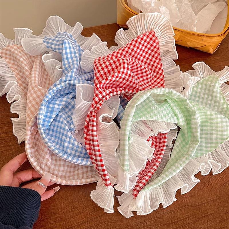 Lace Triangle Hair Scarf Headband Countryside Style Innovative Design Lotus Leaf Edge Mesh Sweet Girls Hair Accessories Gift