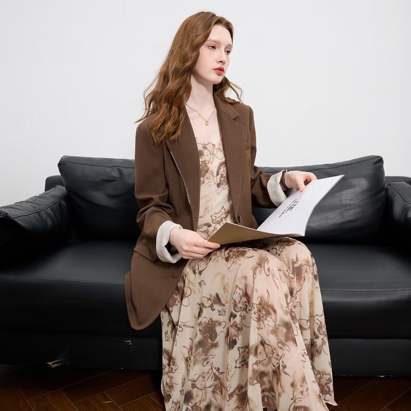 

Sancai 2025 Autumn Floral Ruffle Chiffon Strap Maxi Dress XL