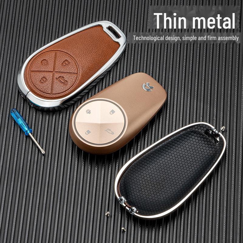 Key Cover for 2022 NIO ES6/ES8/EC6 - Double-Sided Leather and Metal Design, Unobstructed Signal Protection