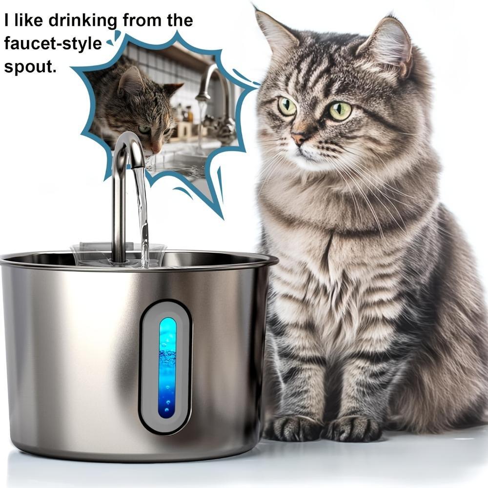 Smart Pet Water Fountain with Filtration Function, Made of Stainless Steel, Suitable for Cats and Dogs.