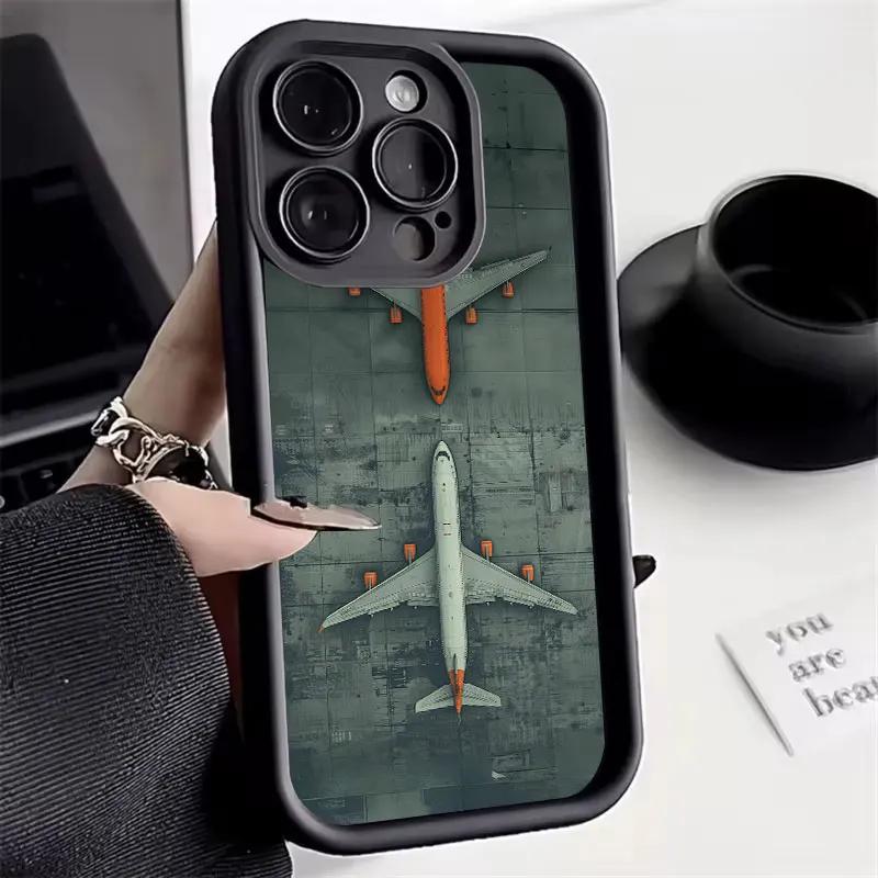 Premium Airplane Pattern Phone Case For IPhone 16 15 14 11 13 12 Pro Max 7 8 Plus X XR XS SE Soft Leather Shockproof Back Cover