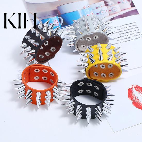 Punk Men Women Faux Leather Multiple Spikes Bracelet Bangle Jewelry Wrist Decor