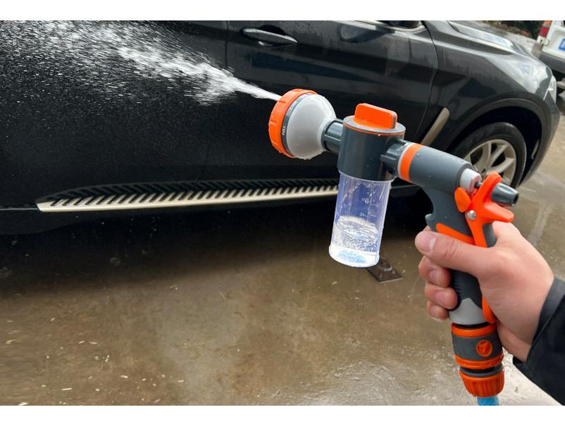 Gummibeschichtete Schaum-Wasserpistole mit 8 Funktionen für Garten, Autowäsche, Gartenarbeit und Tierdusche.