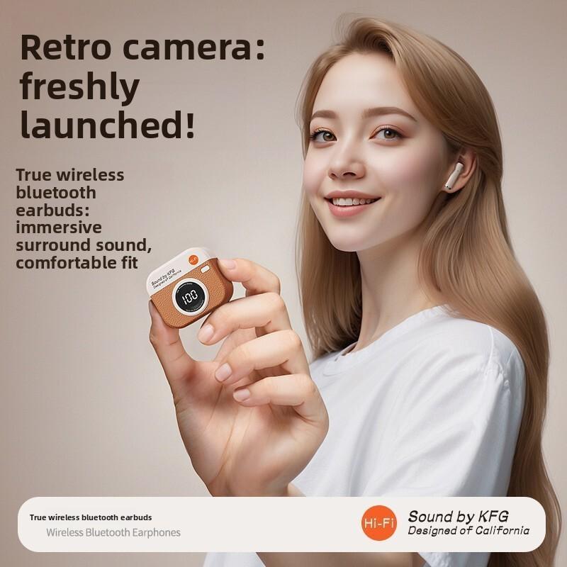 Vintage Camera Bluetooth Earphones With Noise Cancelling Wireless Stereo For Music Lovers