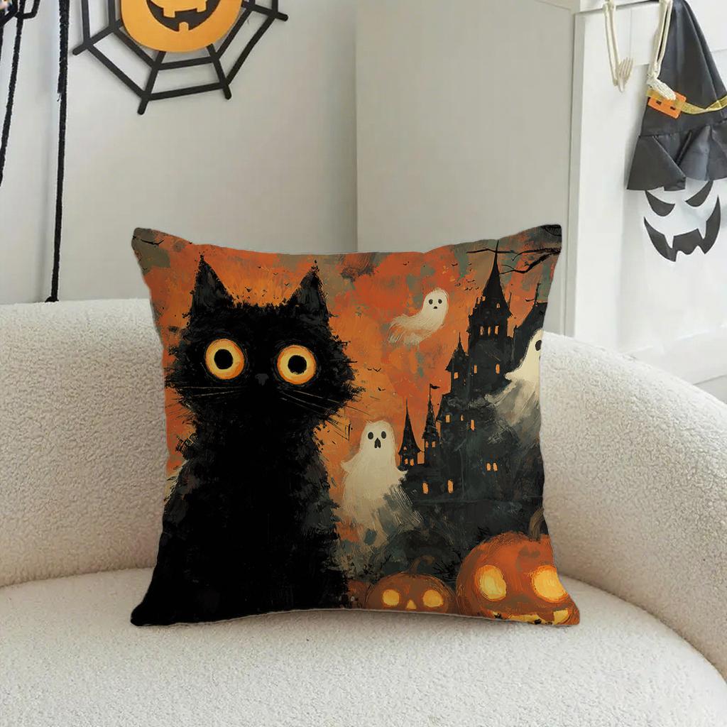 Halloween Cat Patterned Pillowcasesuitable For Sofa Car Bedroom Decorative Cushion Cover Pillow Cover