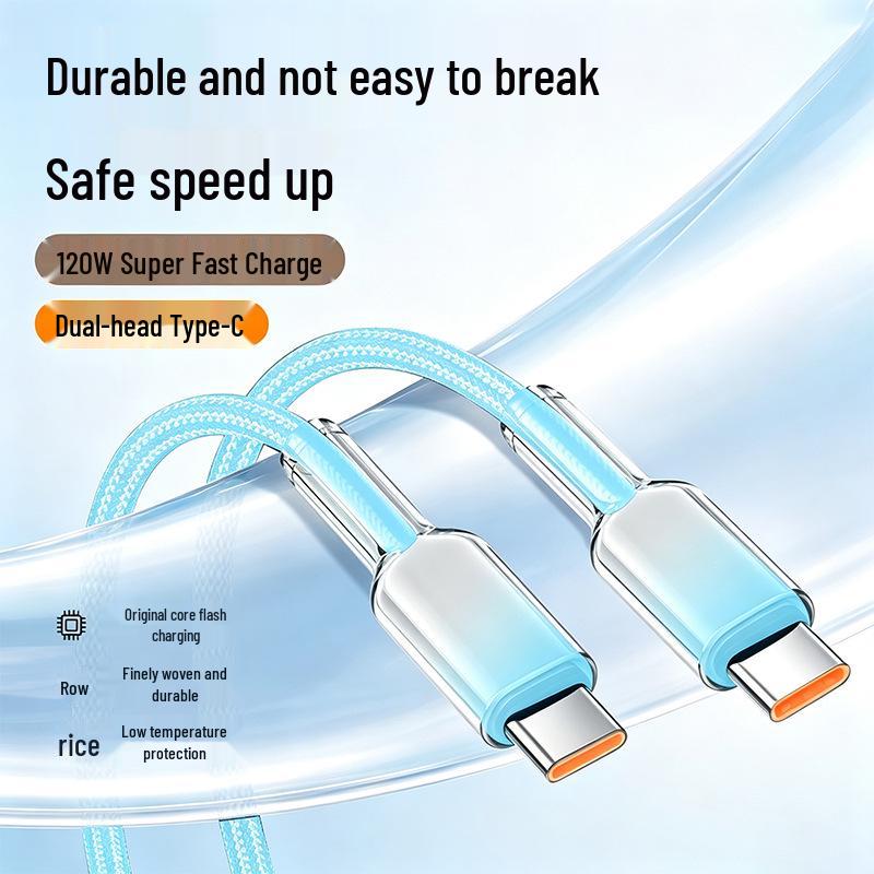 120W Dual Type-C Fast Charging Cable for Apple 15/16/17, Huawei, Vivo Phones (6A)