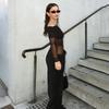 2025 Spring/Summer Women's One-Shoulder Mesh Patchwork Bodycon Dress
