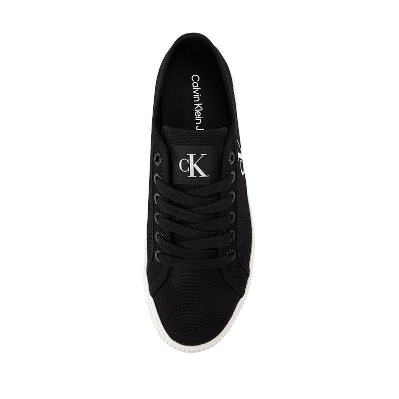 Calvin Klein Round Toe Lace-Up Logo Low Top Canvas Sneakers Women Sneakers Black White YW01762-0GM