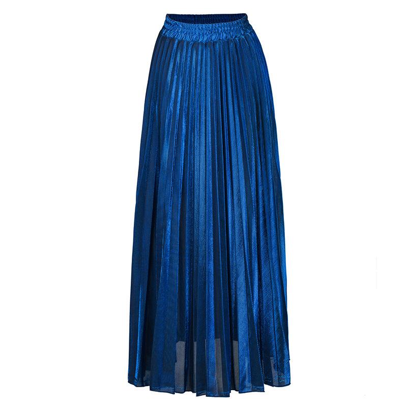 2020 Spring/Summer Pleated Midi Skirt: Plus Size High Waist Gold Beach Dress for Women