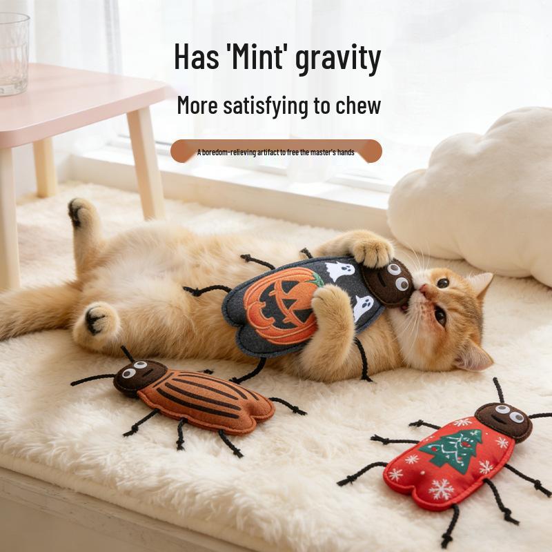 Catnip-Filled Cockroach-Shaped Felt Cat Toy: Self-Entertaining, Scratch, Wear, and Bite Resistant