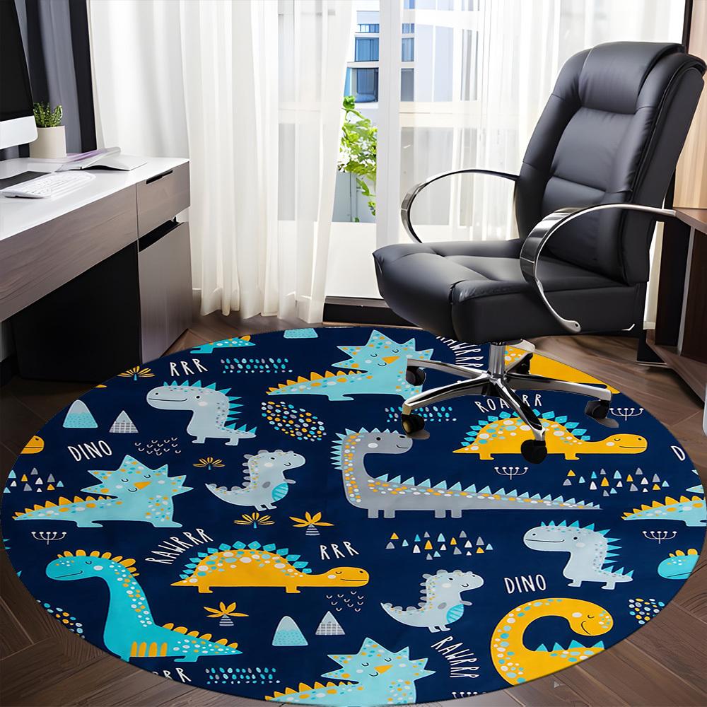 1PC Cartoon Dinosaur Office Round Area Rug, Mat Suitable For Office, Under Office Chairs Bedroom Living Room Home Decor, Room Deco