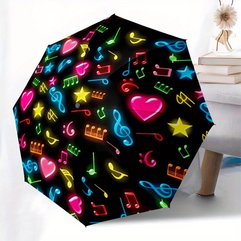 1pc Music Notes Heart Symbols Themed High-quality Umbrella,Automatic Opening and Closing Umbrella,Multi-functional Umbrella G0811085