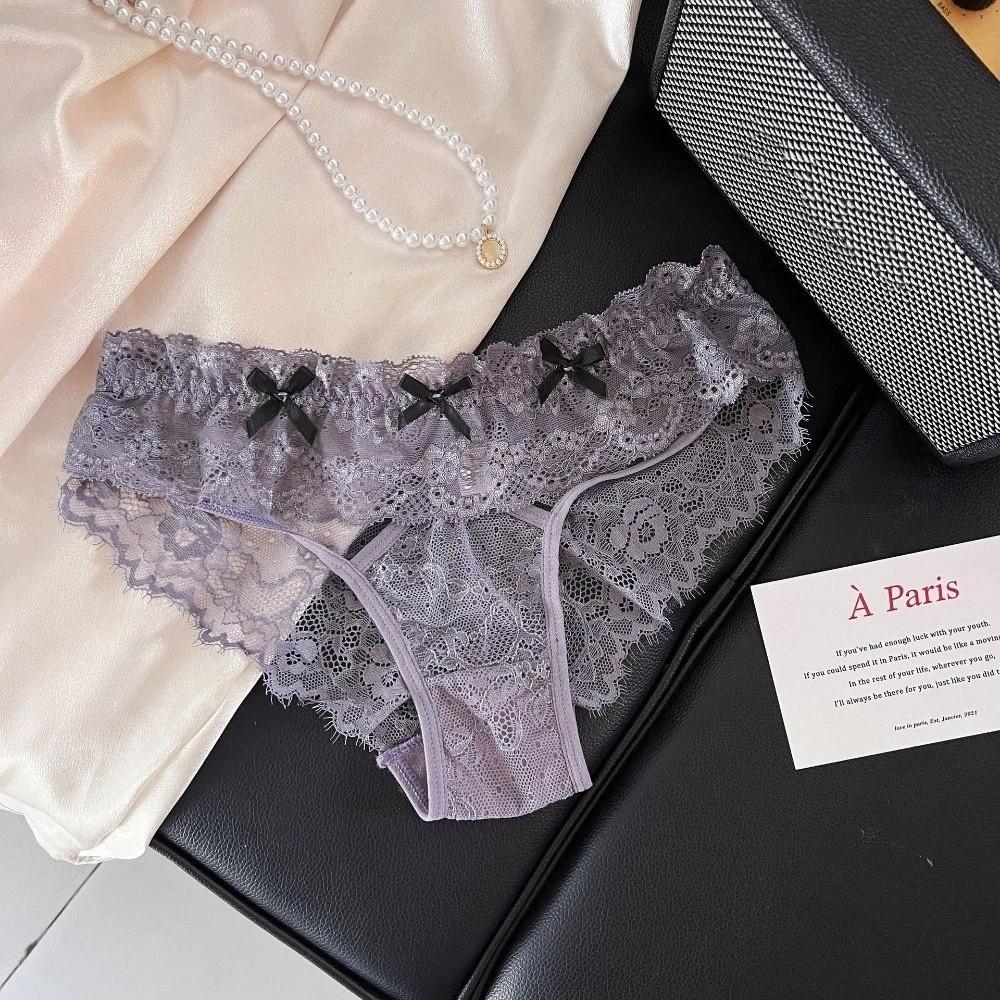 Low Waist Bowknot Lace Panties Japanese Style Mini Bow Underpants Breathable Thong for Women Lady