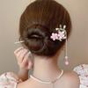 Classic Chinese Double Flower Hair Stick Pins for Women Flower Beaded Tassel Handmade Hairpins Jewelry Accessories Hair Ornament