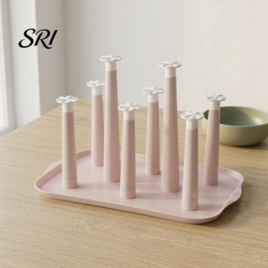 Cup Drying Rack for 6 Cups 6-Slot Plastic with Drip Tray Space-Saving Holder Countertop Organizer Mugs Glasses BPA-Free Kitchen Storage