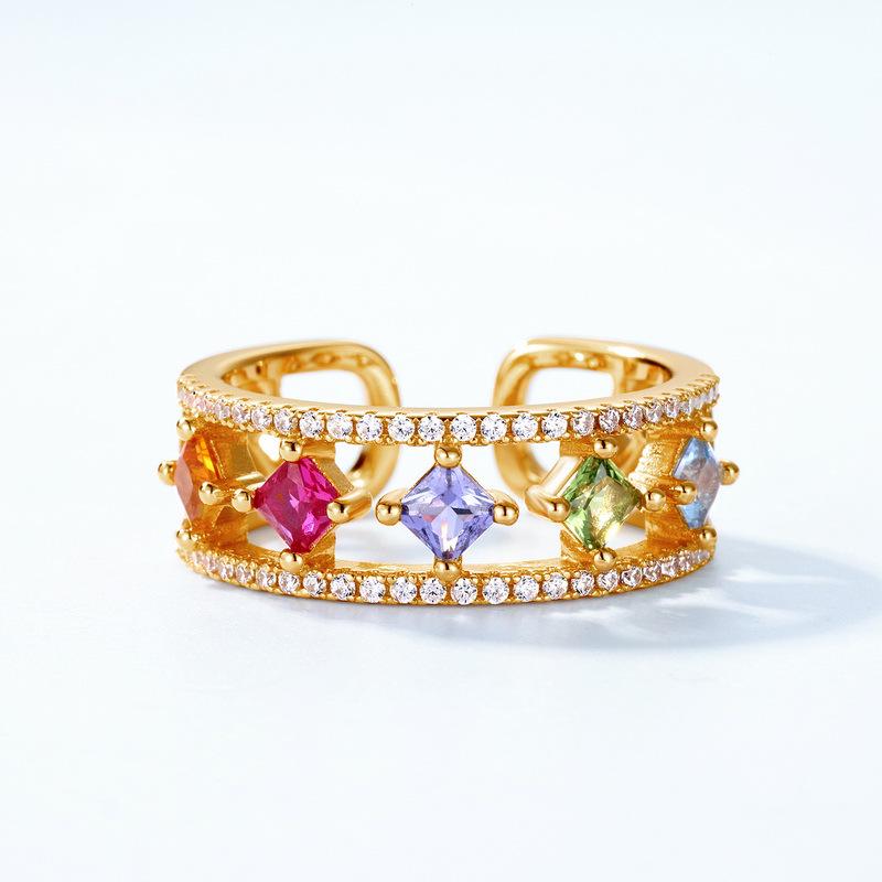 European & American Style S925 Silver Colored Zircon Double-Opening Square Ring - Light Luxury Retro Design