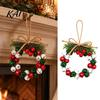 Decorative Bow Bells Mini Jingle Christmas Wreath, Rustic Metal Bell Hanging Wreath with Faux Pine Branch, Entryway Ritual Decor Red Berries And Jute