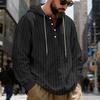 Spring and Autumn Men's Loose Large Size Casual Linen Striped Henley Long Sleeve Hooded Shirt
