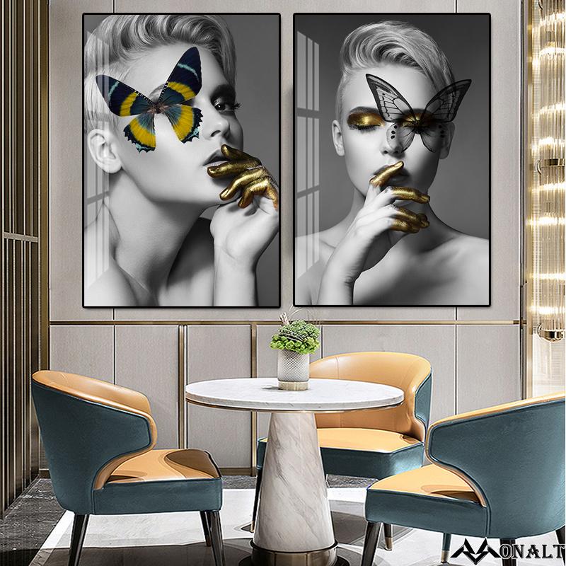 Abstract Canvas Painting Decorative Picture Nordic Butterfly Woman Posters On the Wall In the Office Wall Art Hoom Decor Cuadros