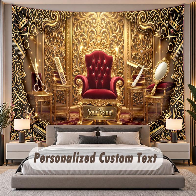 Barber Salon (158) Theme Personalized Tapestry Custom Name Text Wall Hanging Tapestry Home Background Decoration