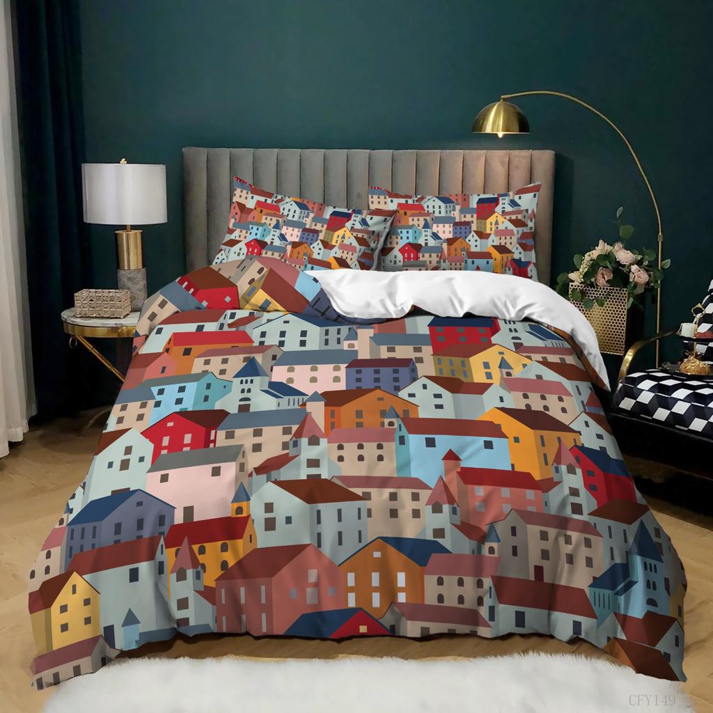 3D Quilt Cover Art Color House Three-Piece Wish