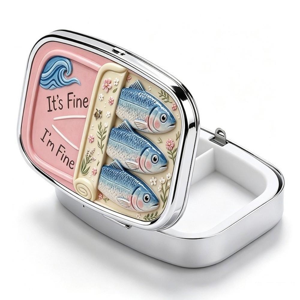 Sardine Print Pocket Pill Case 2 Compartments Travel Pill Container Medicine Storage