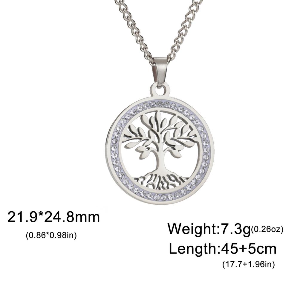 Tree of Life Clear Zircon Round Pendant Necklace Women Stainless Steel Gold Color Neck Chains Luxury Jewelry Wedding Gift