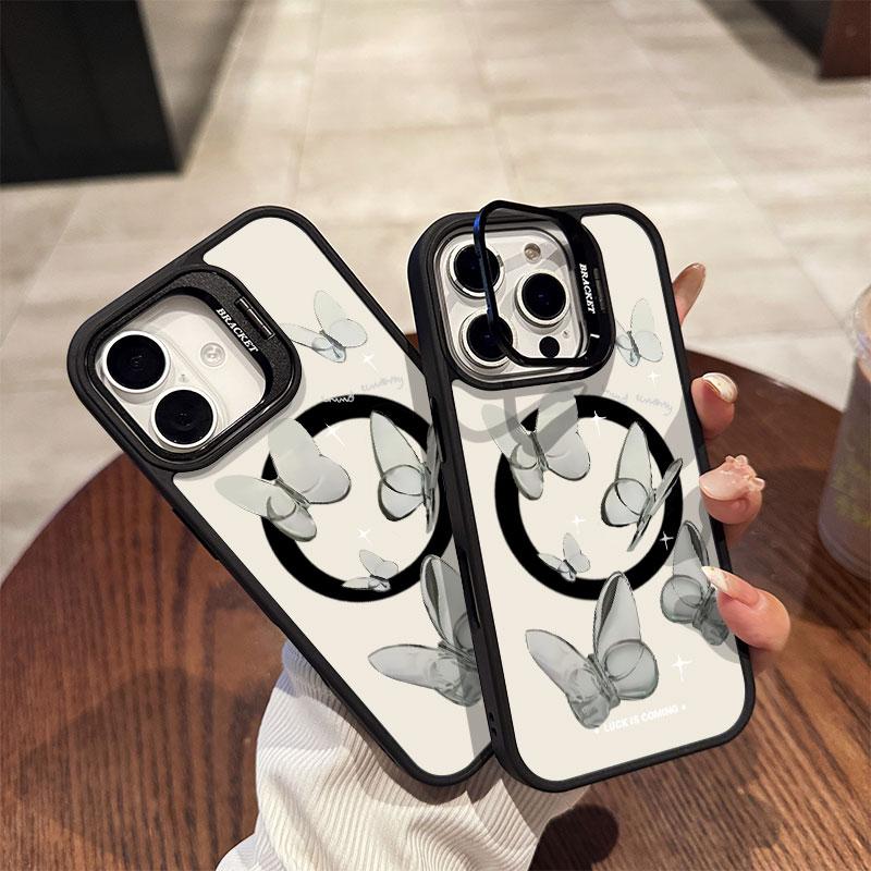 Advanced Butterfly Acrylic hard shell For iPhone16pro 15ProMax 11 12 13pro 14 Plus Multi functional lens phone holder phone case