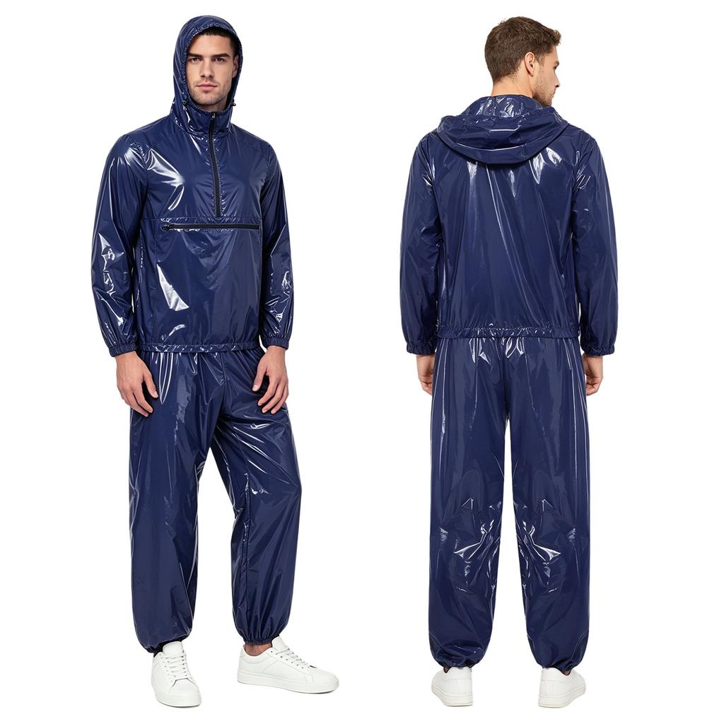 Men Waterproof Hip Hop Dance Outfit Long Sleeve Hooded Jacket with Jogging Pants Raincoat Windbreaker Streetwear Dancewear