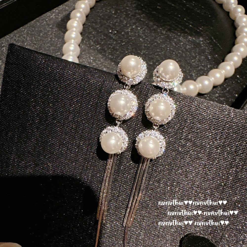 Italian Vintage Australian White Pearl Necklace Vintage Baroque Fritillary Zircon Disc Bead Earrings Set