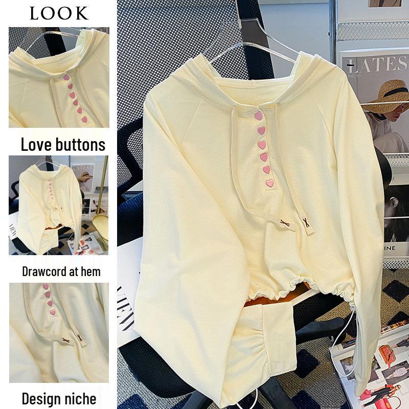

2025 Spring & Autumn Women s Loose Casual Hooded Sweatshirt - Versatile Petite Pullover Top Trend L [For 100-115 lbs] абрикосовый