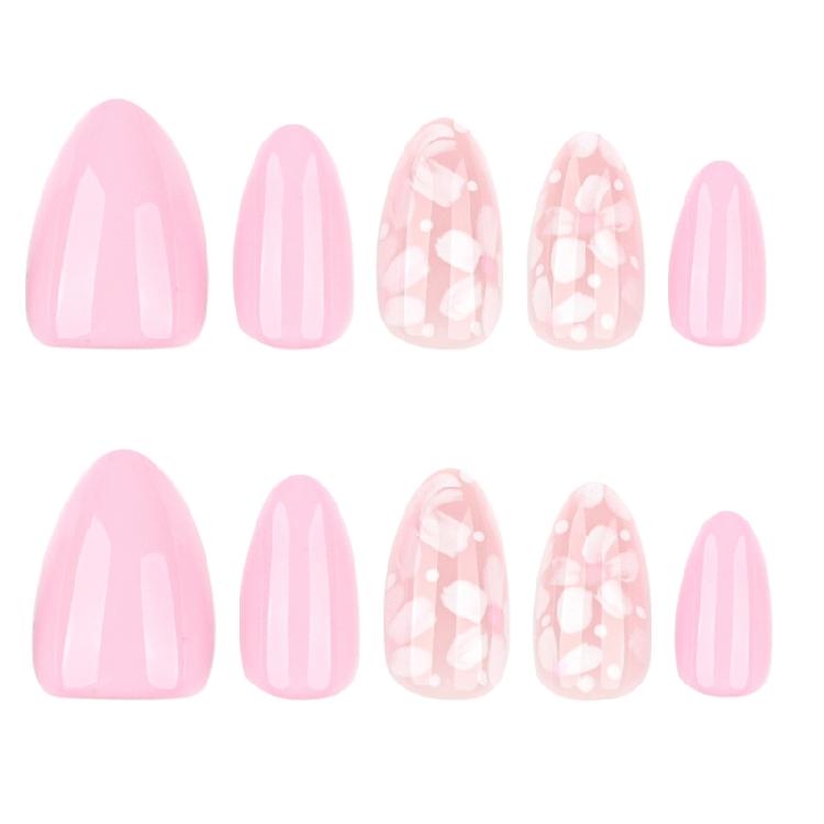 24Pcs Press on Nail Almond Glues on Nail French Fake Nail Designs False Nail Artificial Nail Gifts for Women Girls