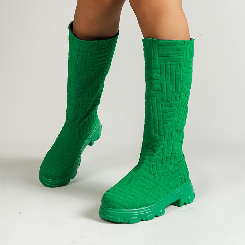 Fashion Luxury Brand Design Boots for Women 2024 Winter Warm Knee High Boots Knitted Cotton Sock Botas Chunky Heel Platform Boots Women